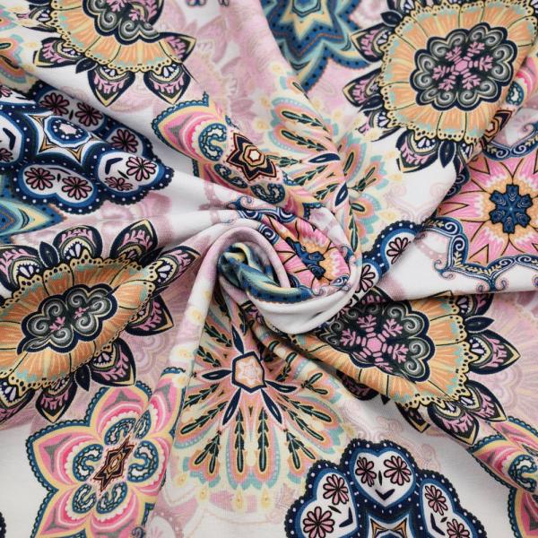 French Terry Mandala Optimist in Rose/Petrol Tönen auf Weiß